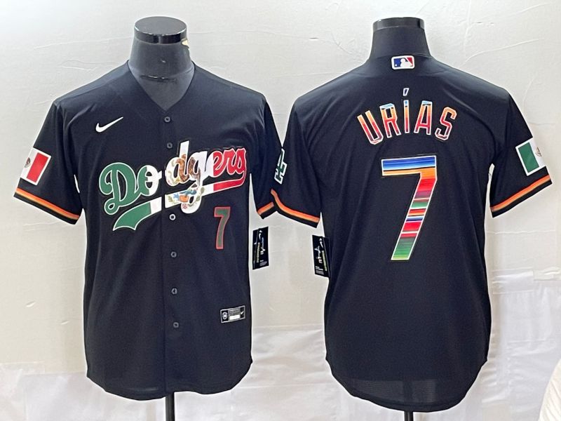 Men Los Angeles Dodgers 7 Urias Black rainbow Nike Game MLB Jersey style 5